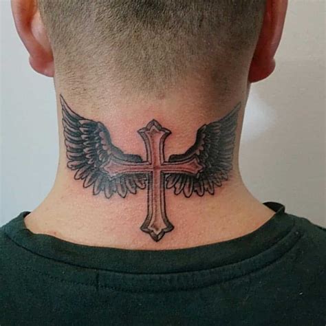 cross on the back of the neck tattoo|small cross neck tattoos.